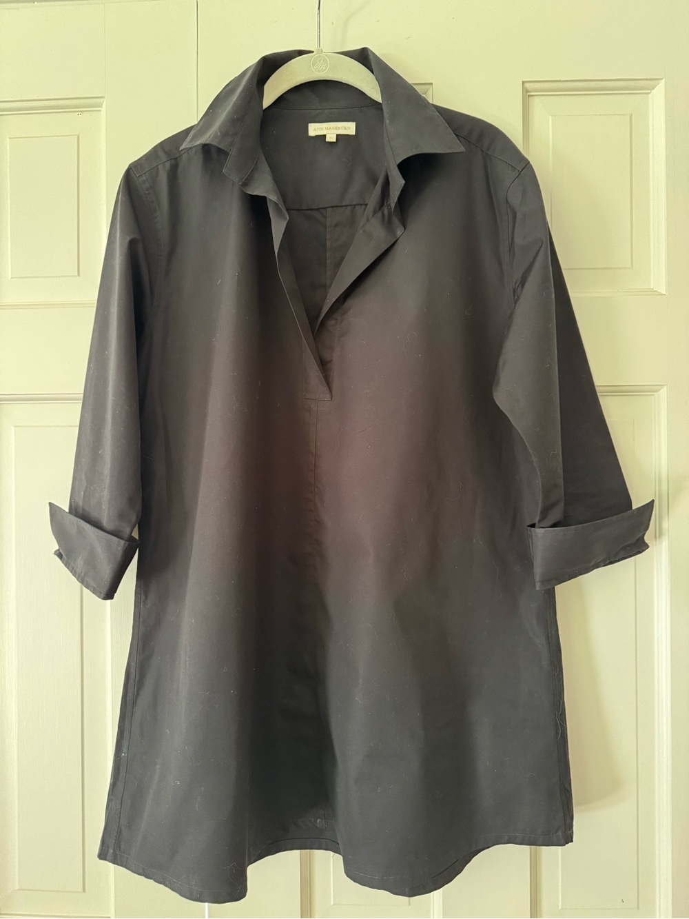ANN MASHBURN Black Women's Longline Popover Tunic-Style Blouse